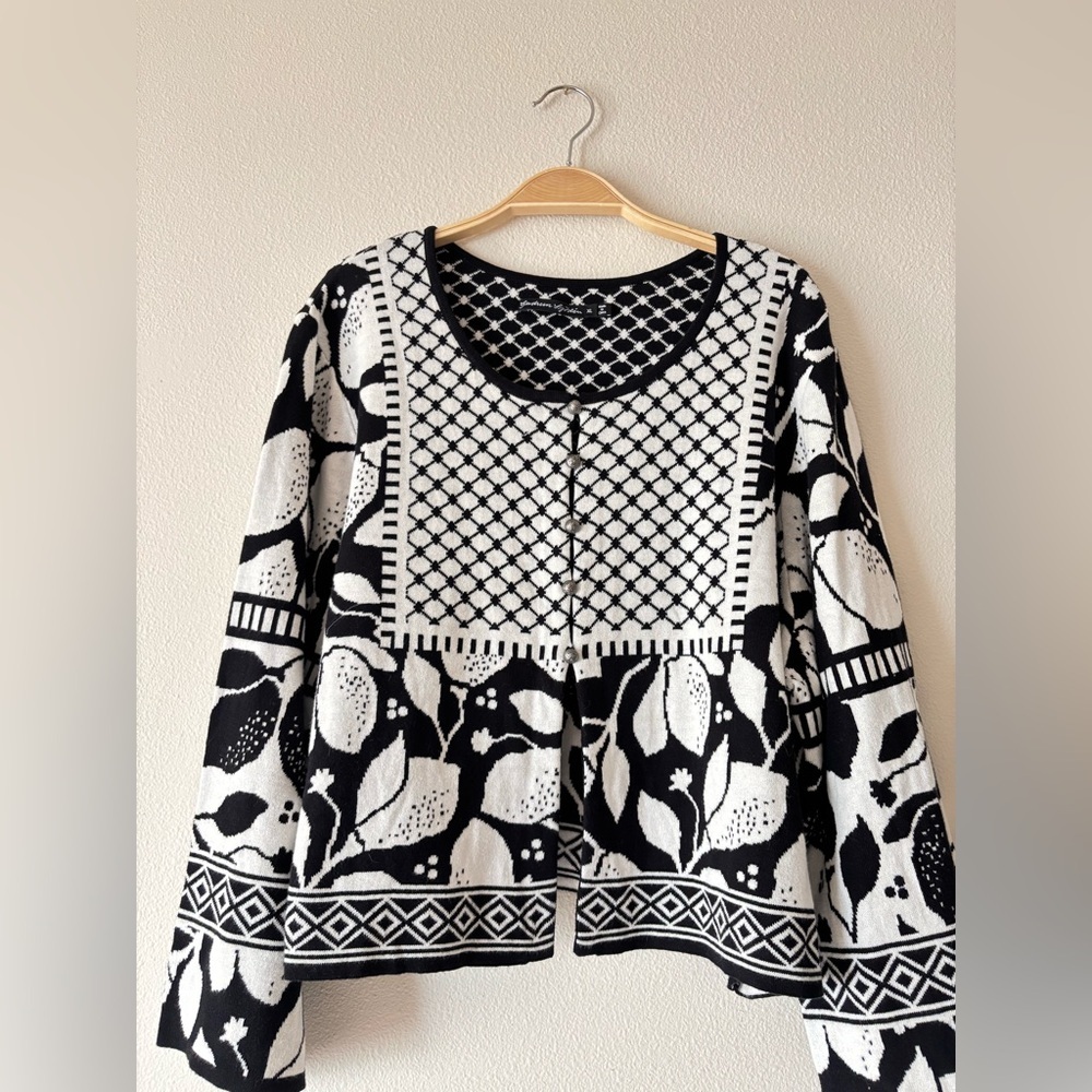 NWT Gudrun Sjoden Scandinavian Black White Lemon Organic Cotton Cardigan Size XL - Picture 3 of 10